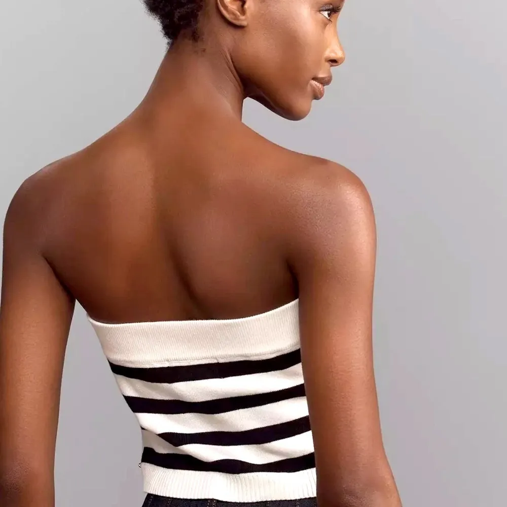 NWT | By Anthropologie Striped Side Gold Button Knit Tube Top | XL - Image 7