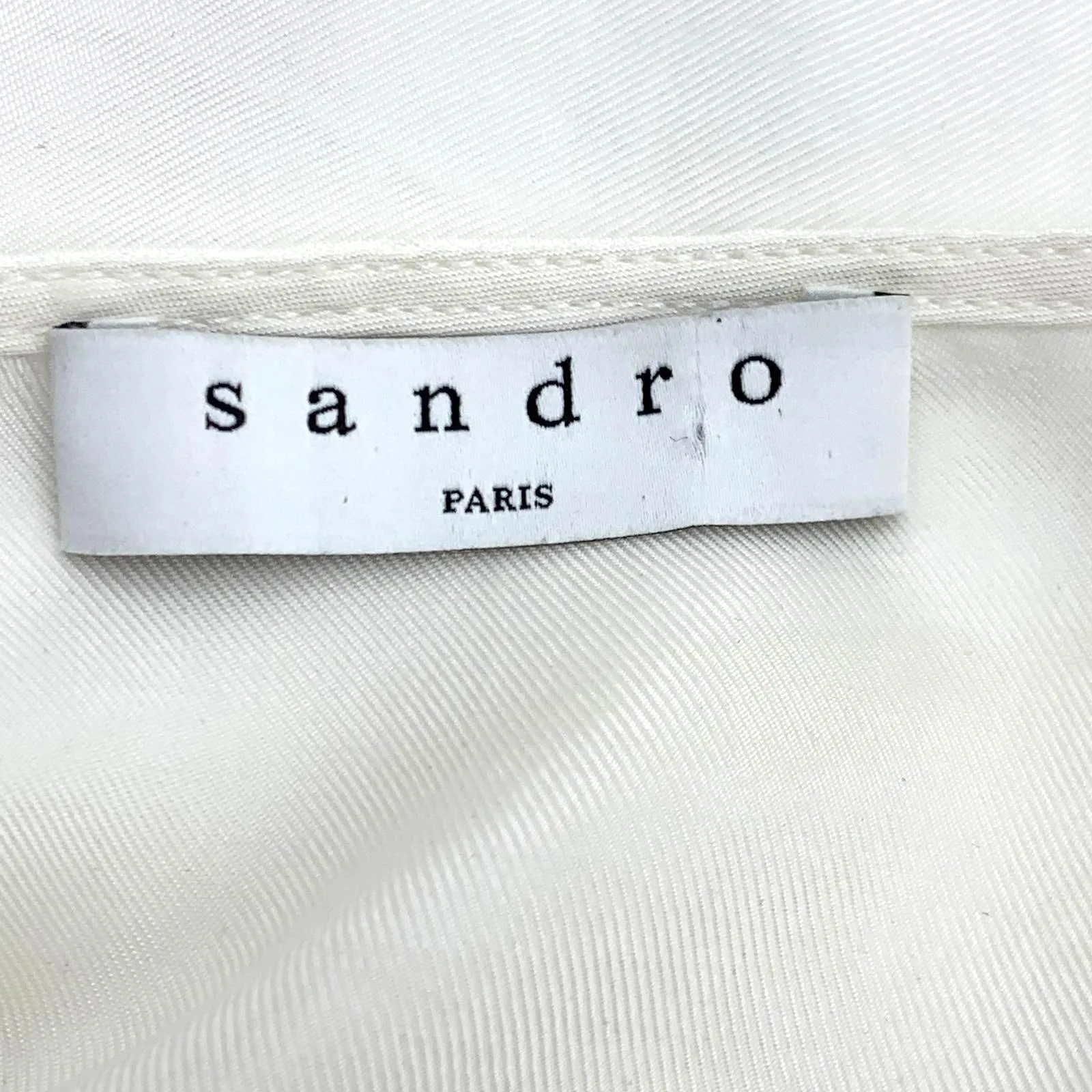 Sandro Ruffle Long Sleeve Blouse Snap Neck Cupro White Modest - Image 3