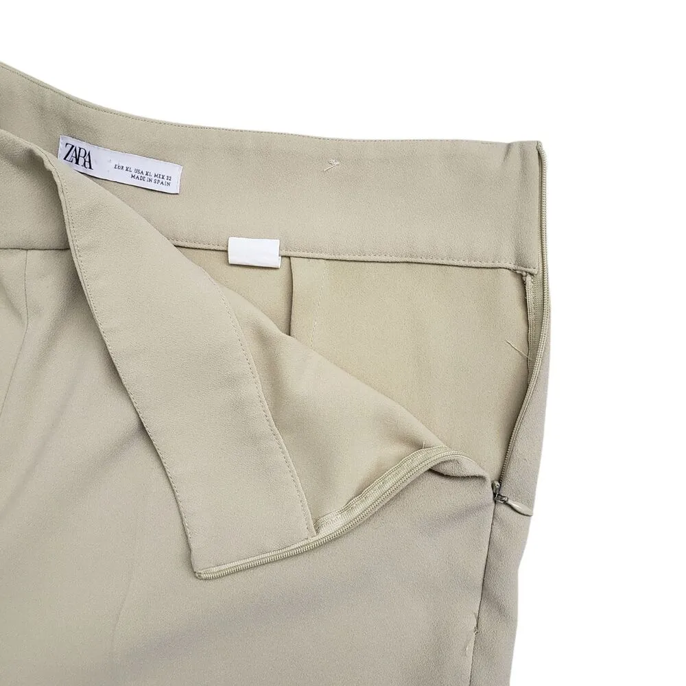 Zara Wide Leg Dress Pants Womens XL Beige High Rise Pullon Trouser Office - Image 8