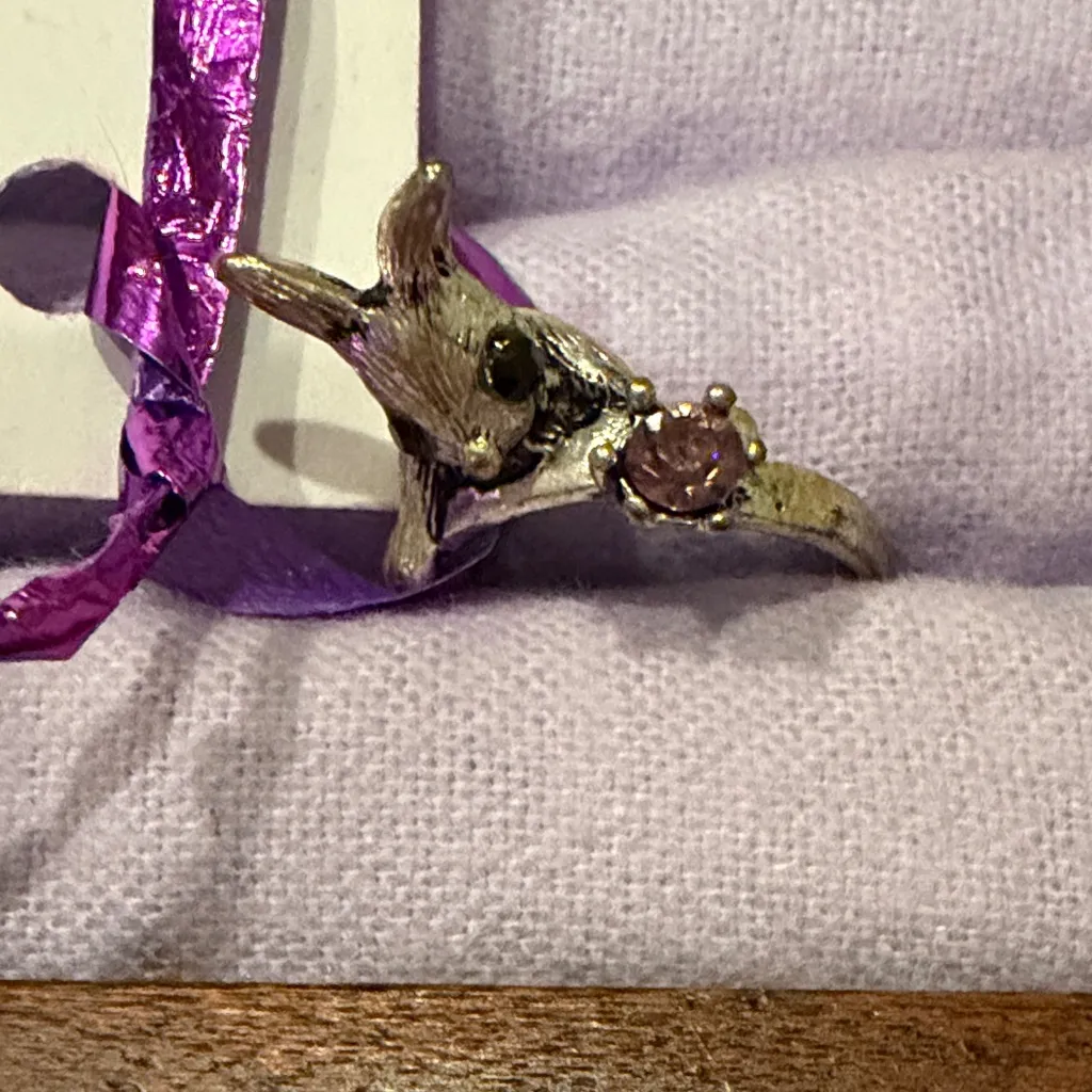 Silver Rabbit Ring with Purple Stone - Image 3