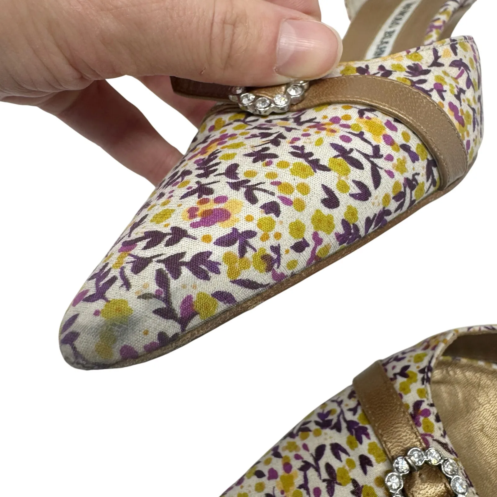 Manolo Blahnik Floral Print D’Orsay Heels Crystal Buckle Pumps EU 37.5 - Image 13