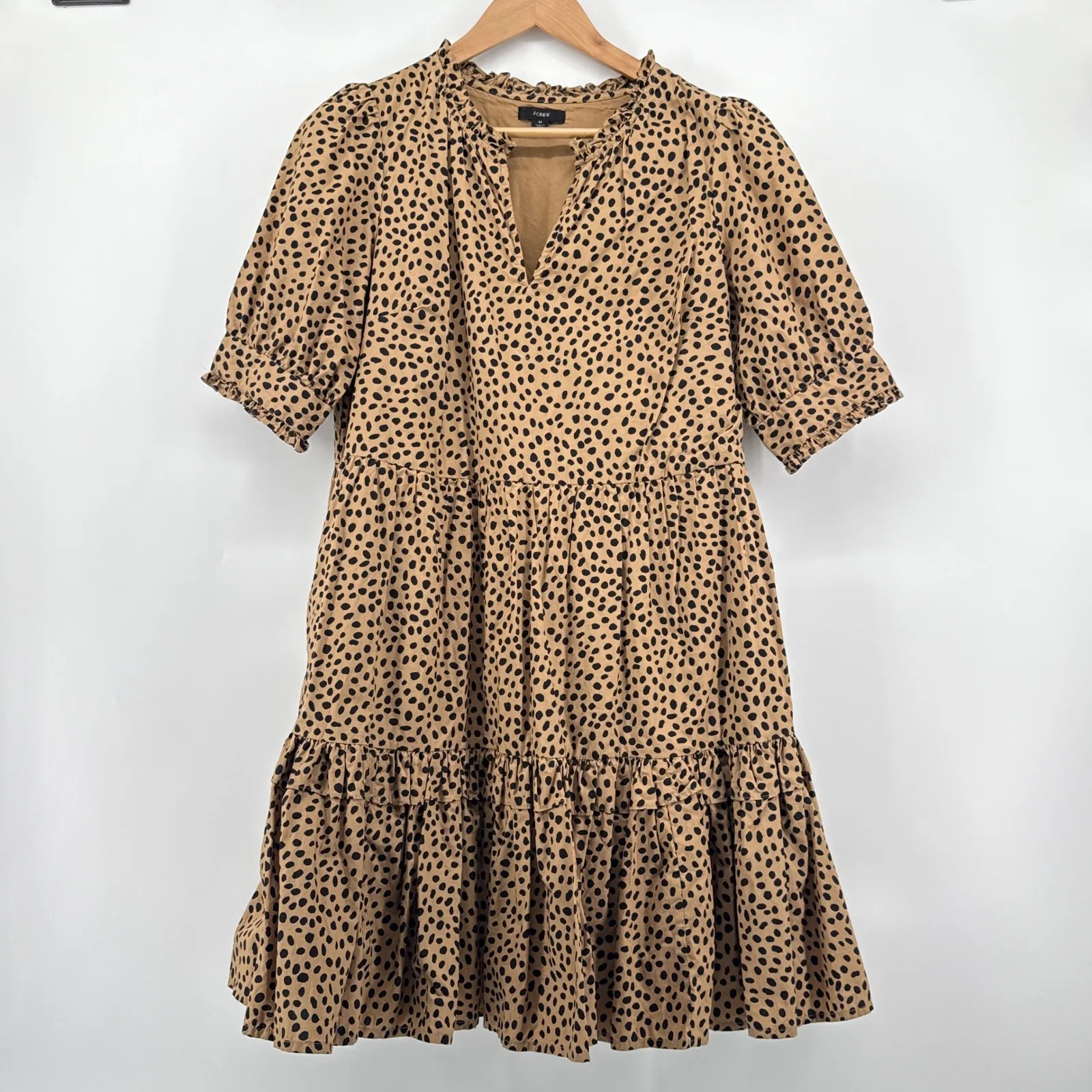 J. Crew Leopard Print Tiered Ruffle Neck & Sleeve Dress Women Medium Popover - Image 4