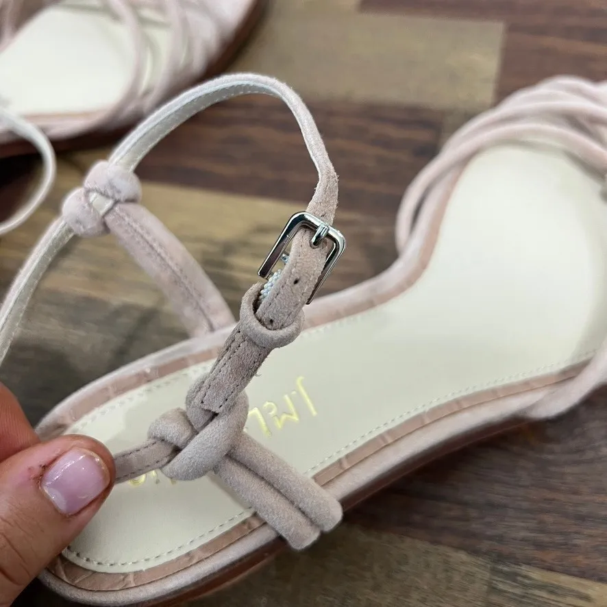 J Mclaughlin Womens Sandals 8 Nude Strappy Kitten Heel NEW Reptile Heel Minimal‎ - Image 7