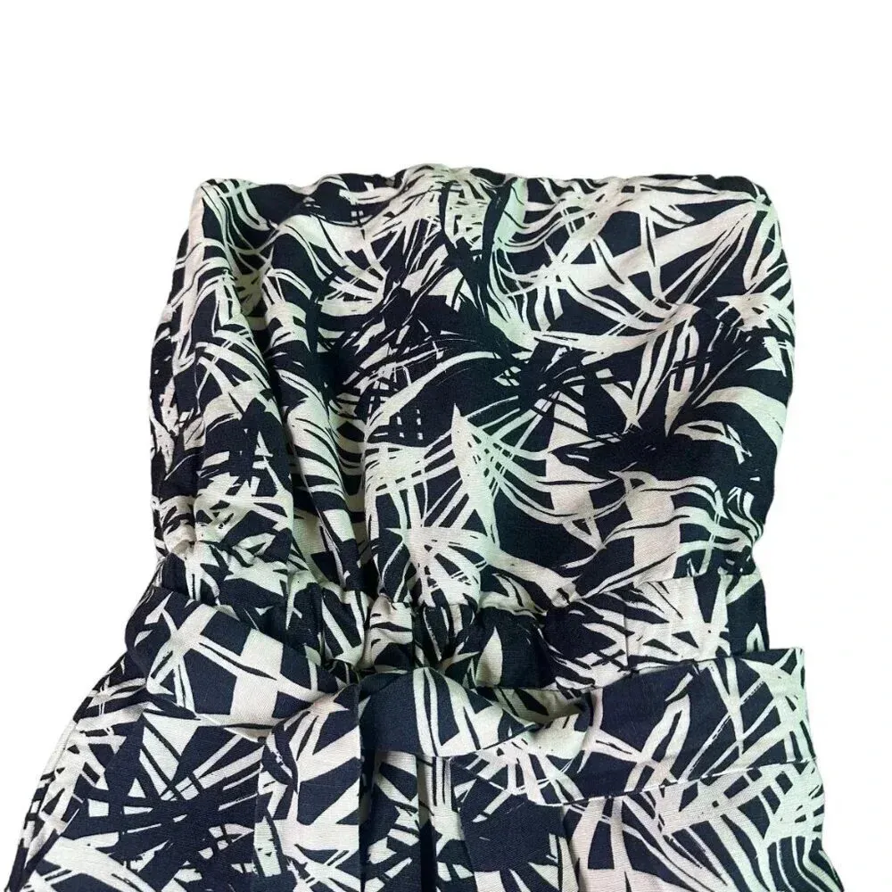 Ann Taylor Loft Navy White Tropical Print Jumpsuit Linen Strapless Size 2 Womens - Image 2