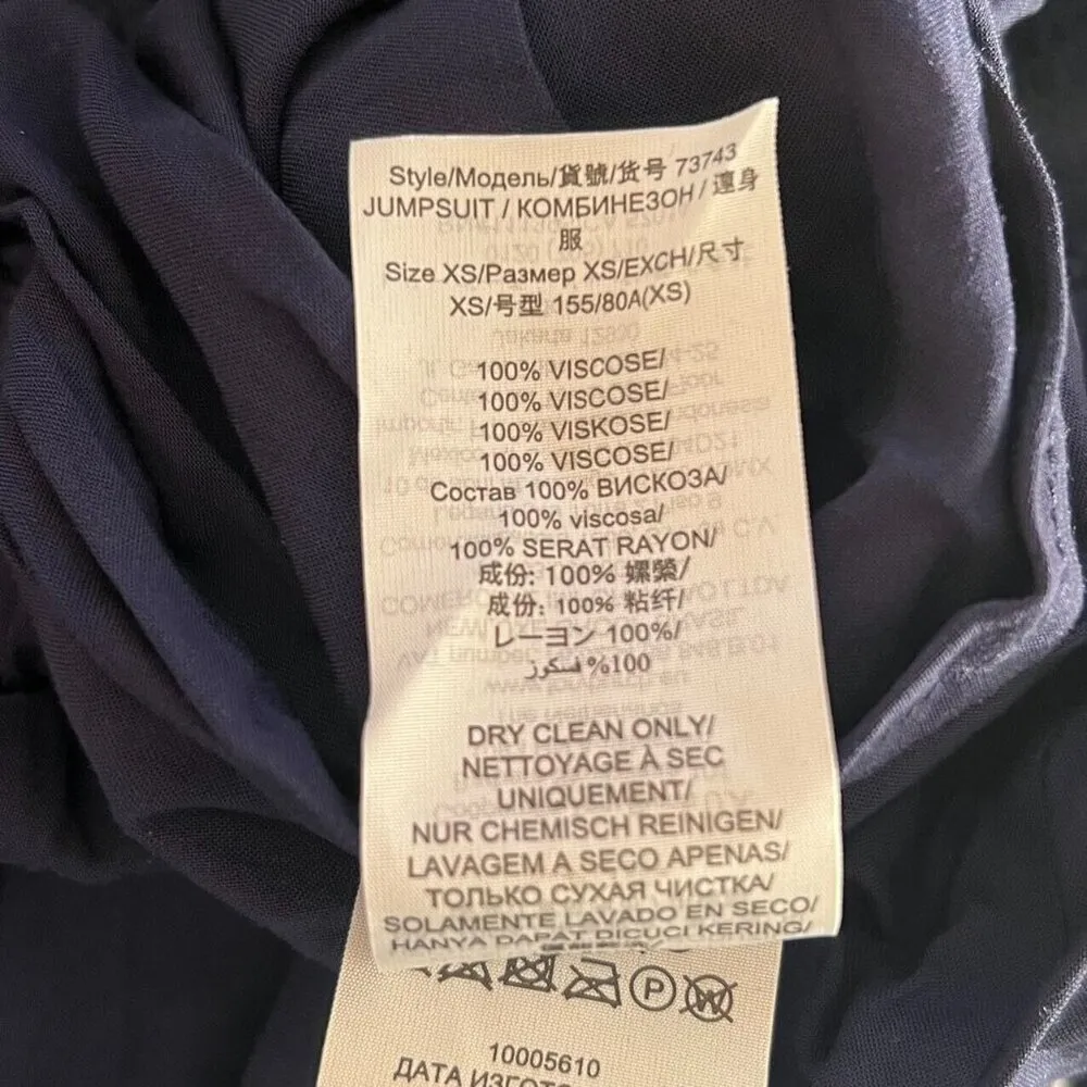 NWOT Tory Burch Smocked Shoulder-Tie Jumpsuit Size XS Navy Blue - Image 12