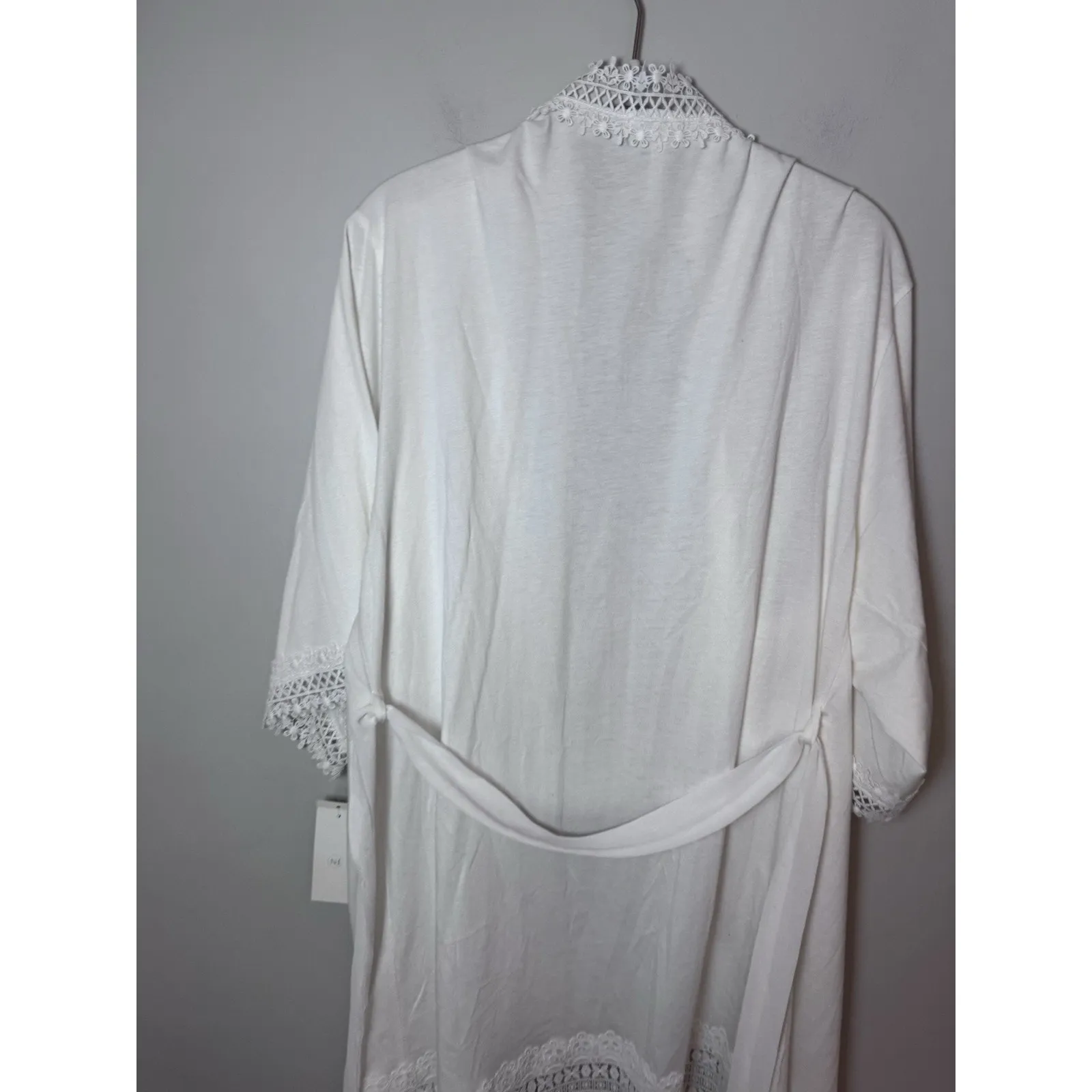 Flora Nikrooz Edie Cotton Modal Lace Trimmed Short Robe Sz S White $88 NWT - Image 15