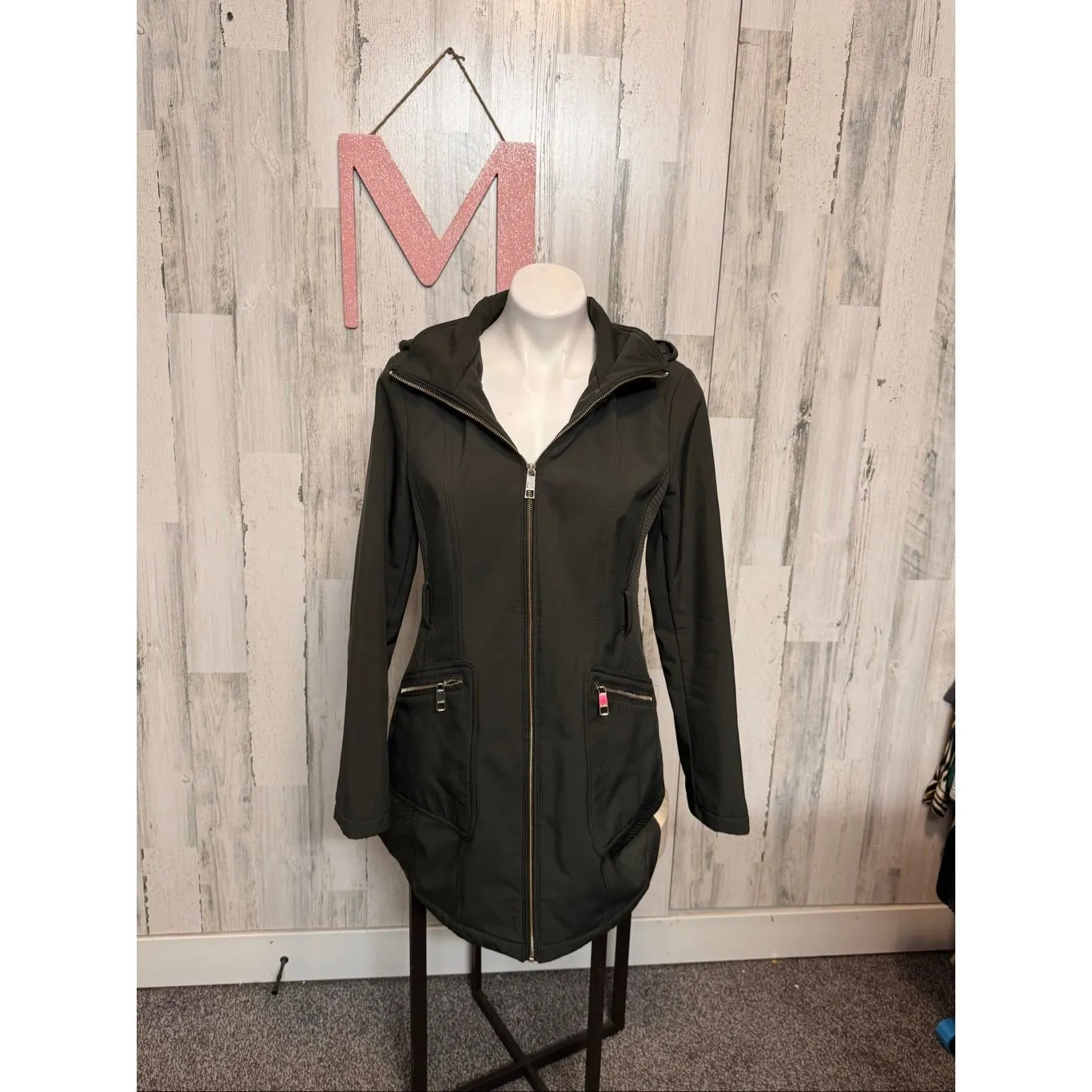 GUESS Women’s Black Hooded Zip-Up Jacket Coat Size M - Image 10