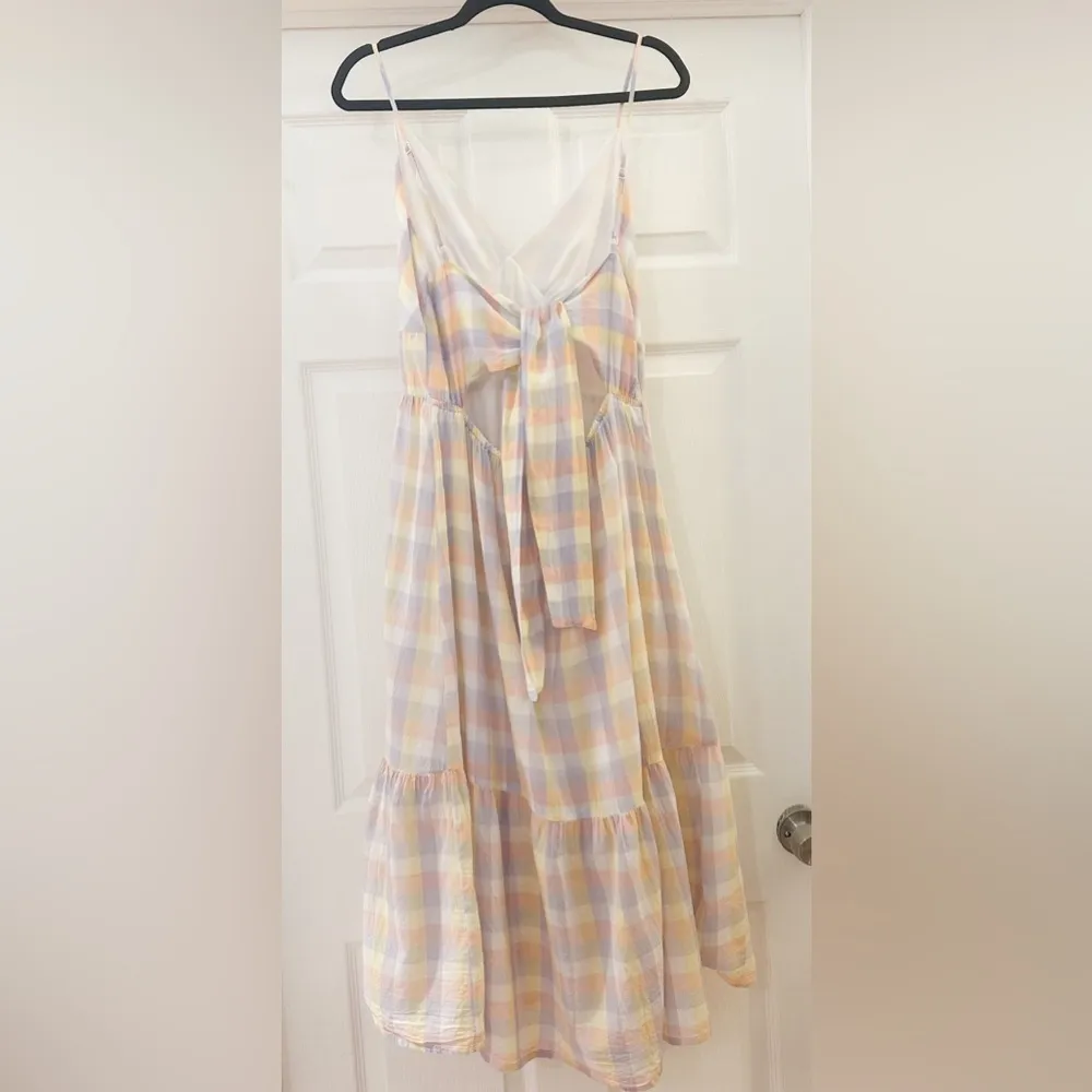 Jessica Simpson Checked Plaid Sleeveless A-Line Midi Dress Pastel Sz Large - Image 6