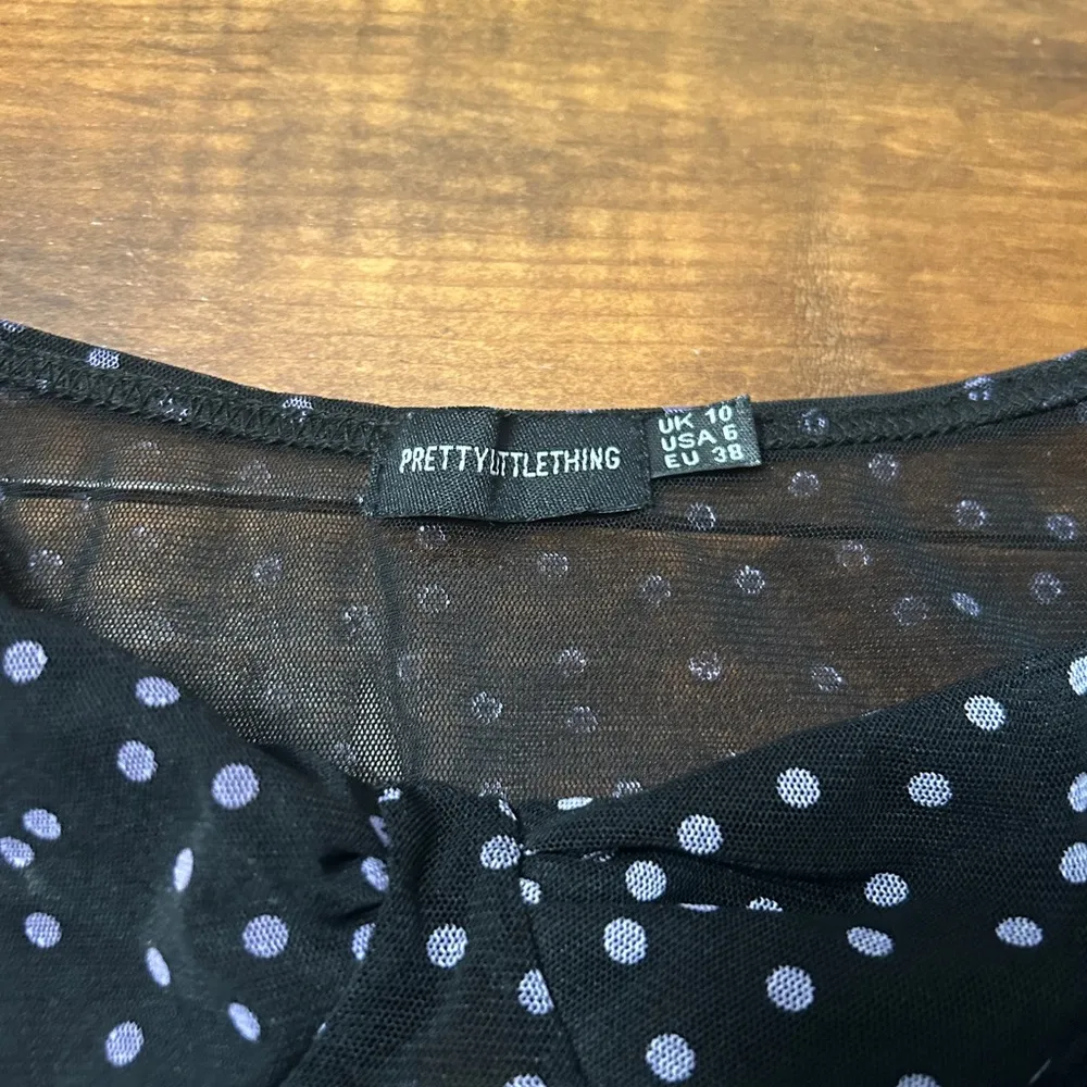 Black and Purple Polka Dot Pretty Little Thing Longsleeve Bodysuit Womens 6 - Image 2