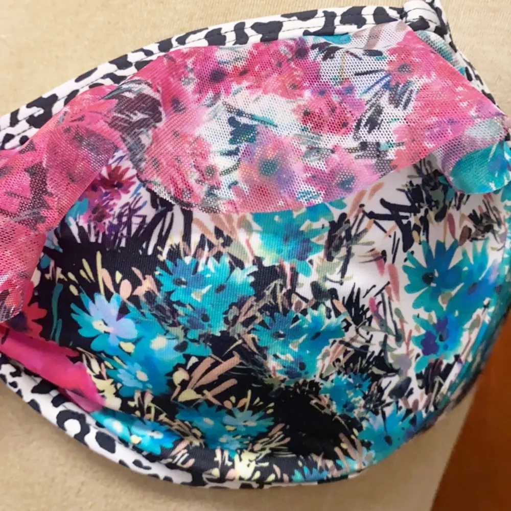 Kenneth Cole Bikini Swimsuit Floral Ruffle M Medium Y2K Pink - Image 3