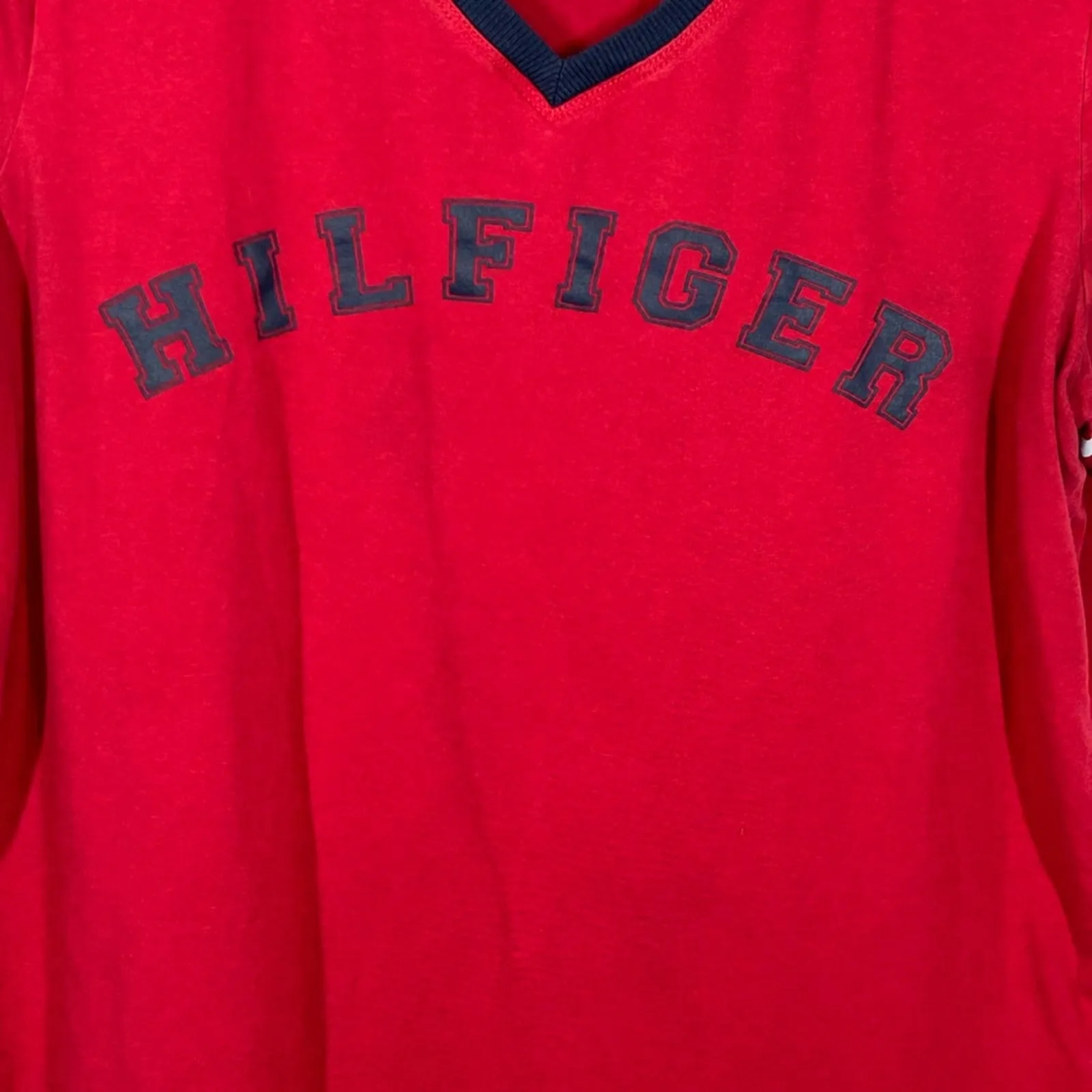 Vintage Tommy Hilfiger Sport Red Ringer V-Neck Tee Y2K Size M - Image 10