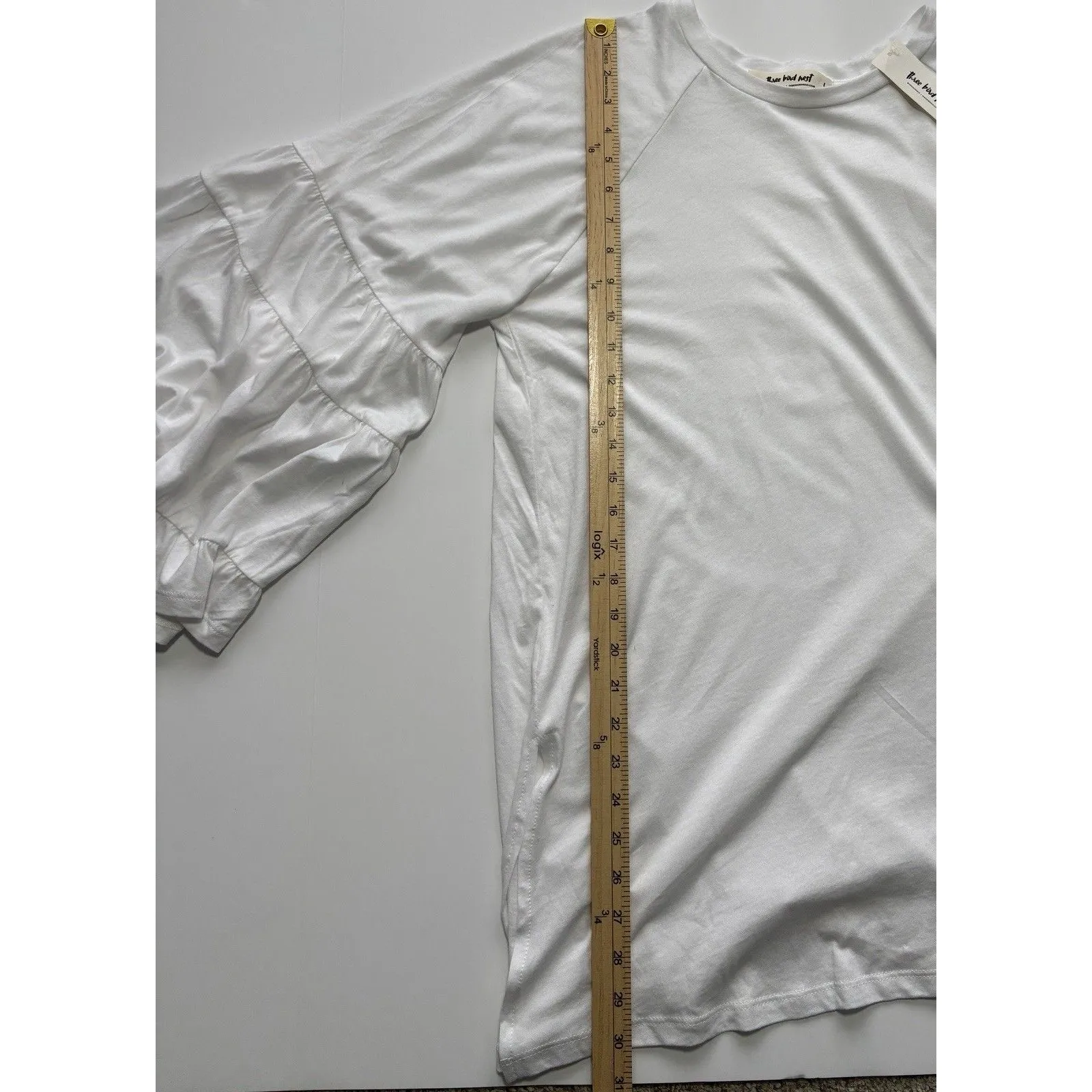 THREE BIRD NEST Long Bell Sleeve Baseball Tee : White - Image 4