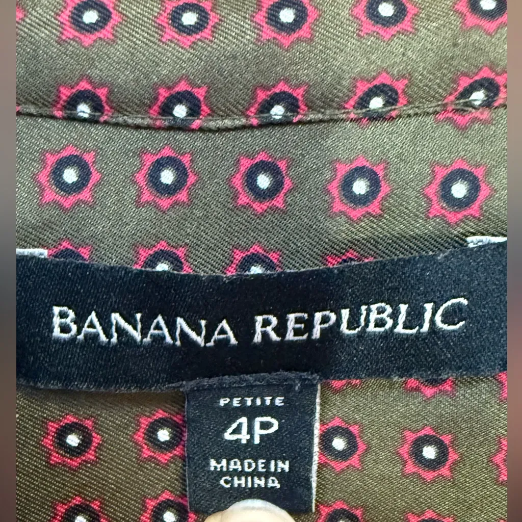 BANANA REPUBLIC 100% Silk LS Foulard Tie Dress Brown Olive Print 4P - Image 8