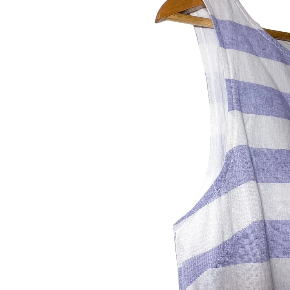 BeachLunchLounge Alina Striped Linen Cotton Sleeveless Dress Blue White Medium - Image 7