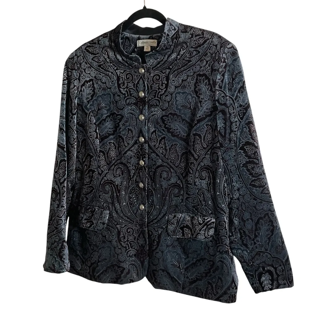 Coldwater Creek Velvet Paisley Jacket Blue & Brown Print Size X-Large women’s - Image 12