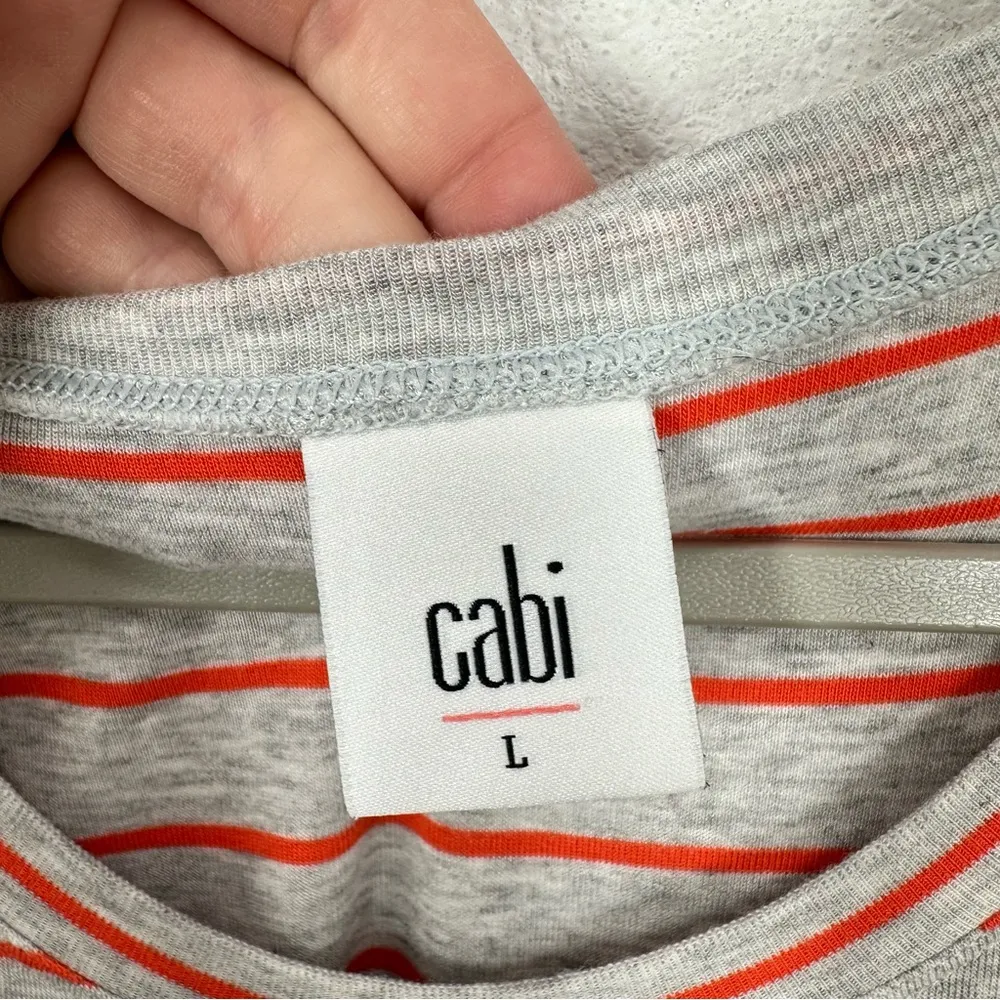 Cabi Grey Coral‎ Striped Ruffle Hem Sleeveless Top Crewneck Longline Size Large - Image 3