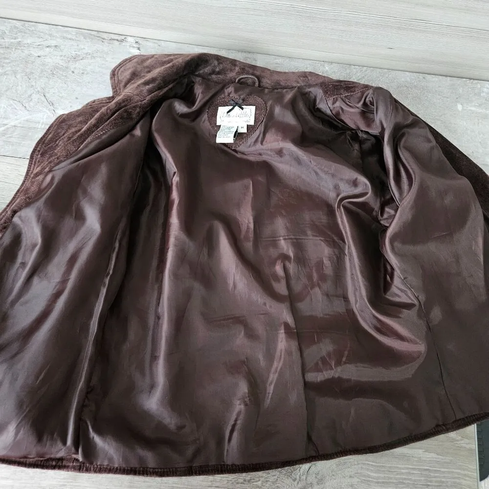 Live A Little Suede Brown Embroidered Floral Velvet Blazer Boho Jacket Size M - Image 9