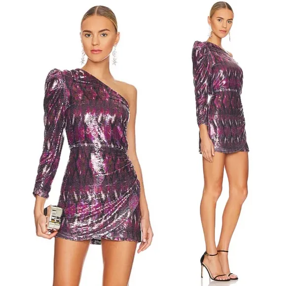 MISA Revolve Nova One-Shoulder Sequin Mini Dress, Purple Size M New w/Tag $370 - Image 2