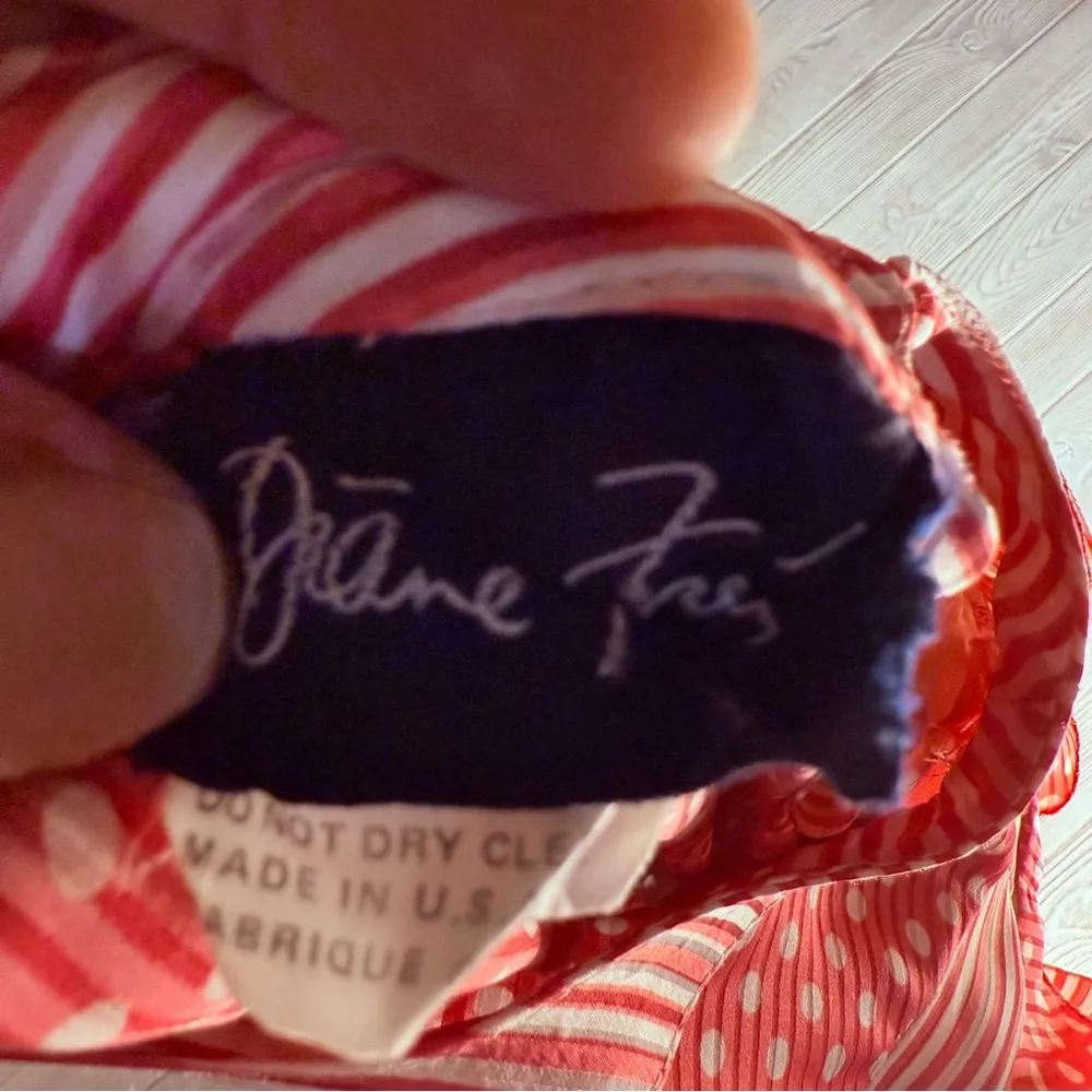 Vintage Diane freis silky ruffle pleated maxi dress floral with long sleeve lg Red - Image 8