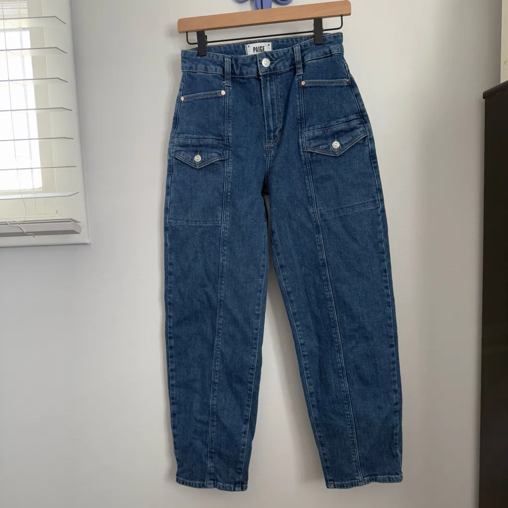 Paige 25” Alexis Cargo Jeans Dark Wash Cotton Capsule - Image 2