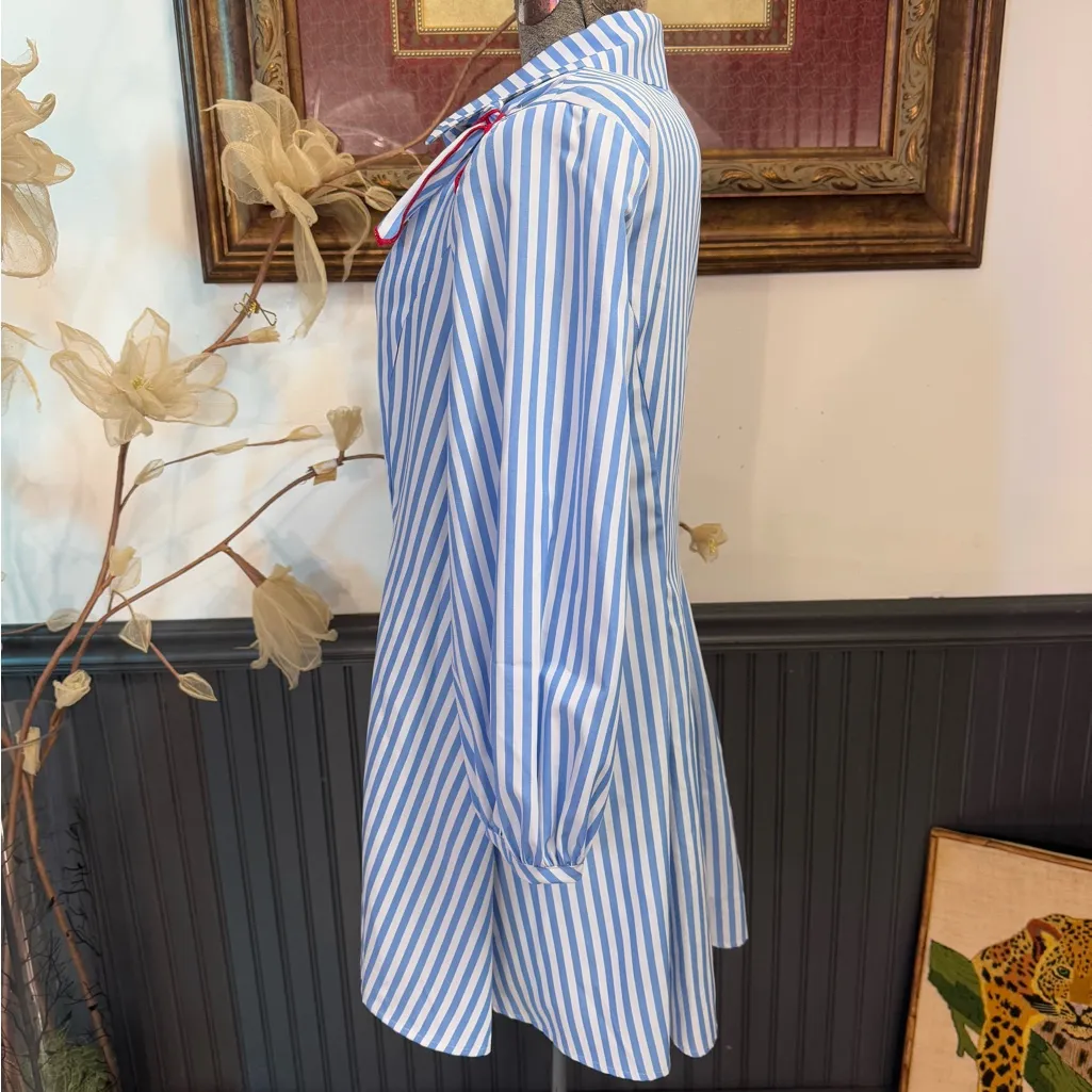 IC Collection Striped Cutout Blouse With Red Accents ~ Size Small 💛🍄 Blue - Image 7