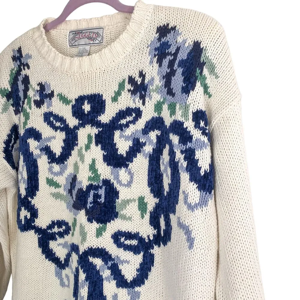 Nuggets Vintage Floral Knit Sweater Cottagecore Size L - Image 2