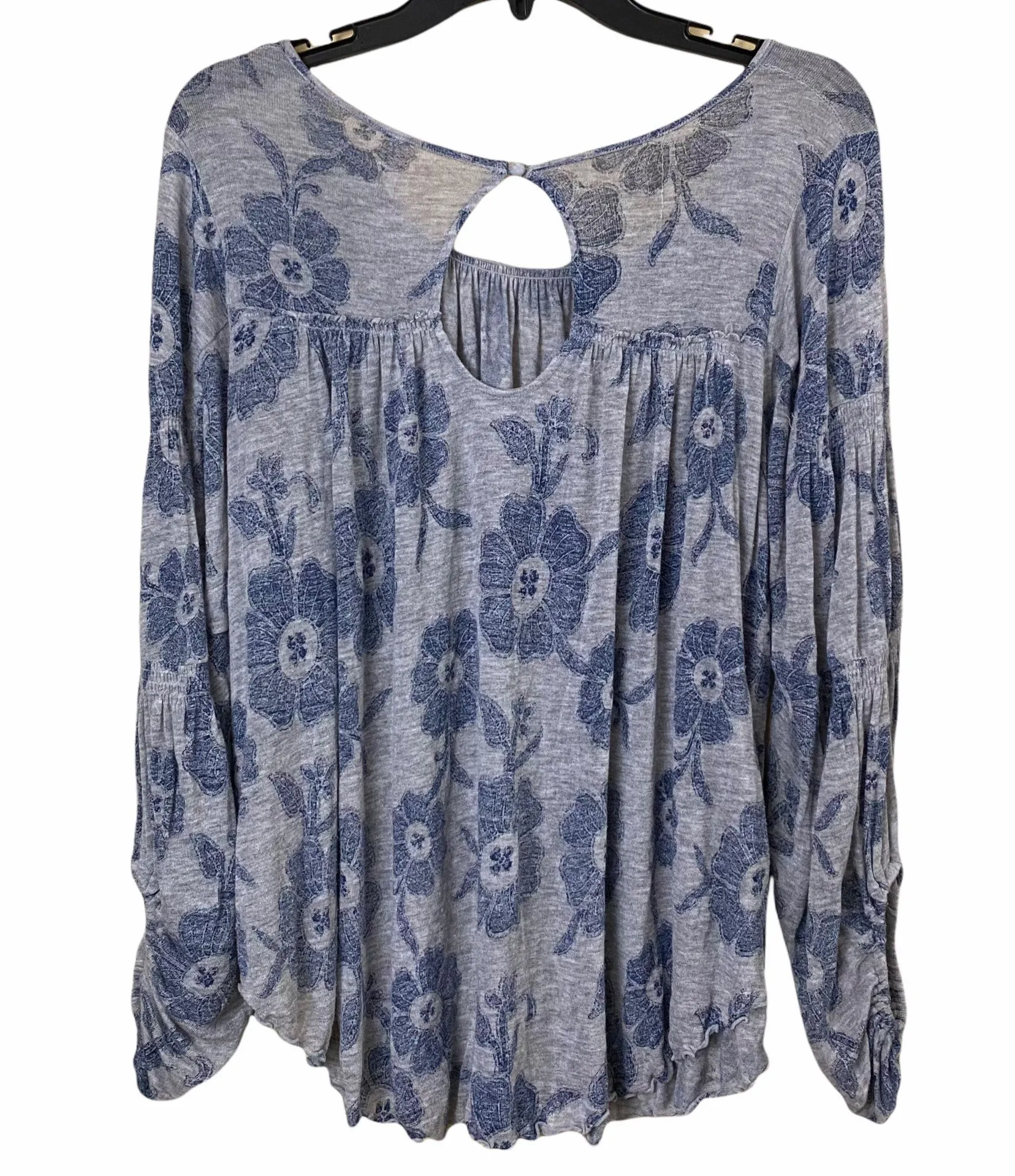Blue Grey Floral Boho Peasant Top - Image 3