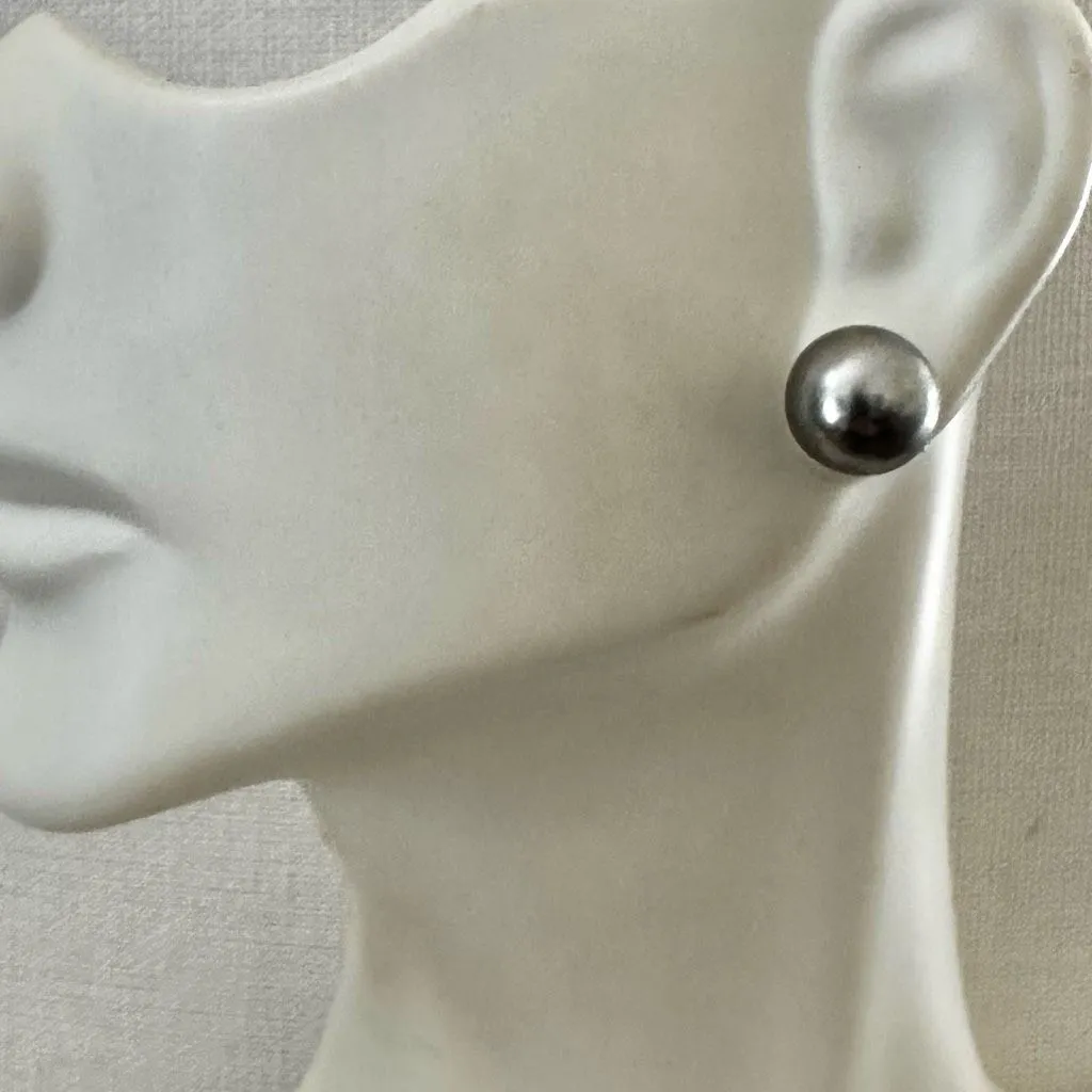 Large Gunmetal Faux Pearl Stud Earrings NR AVON Bold Retro Statement Jewelry - Image 3