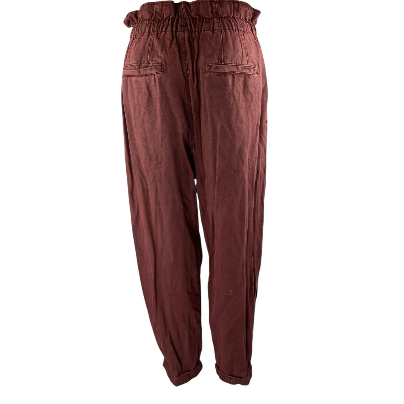 Free People Margate Maroon Brown High Waisted Tapered Paperbag Trousers Pants M - Image 3