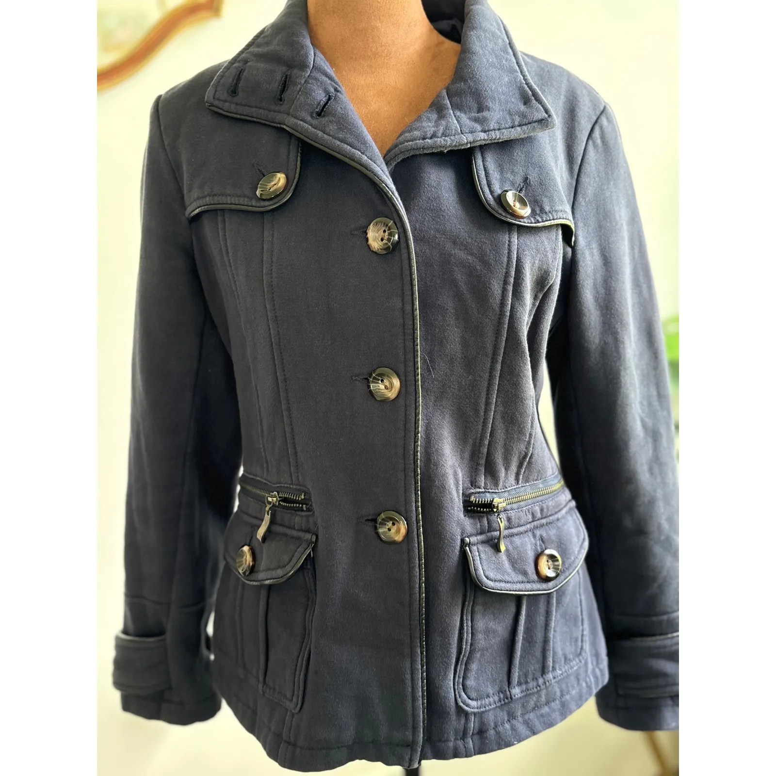 Bernardo B By  Womens Jacket Coat Small Military Button Up‎ Blue Pocketed - Image 2