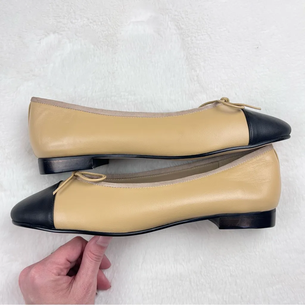 Kaitlyn Pan Lambskin Two Tone Bow Ballet Flats Tan Size 8.5 - Image 5