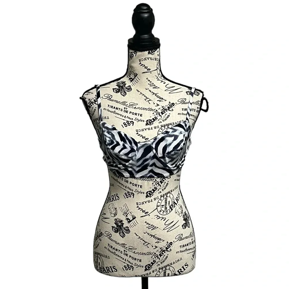 NORMA KAMALI X Underwire Bikini Top Blue White Chevron Strappy Outdoor Beach XXS - Image 2