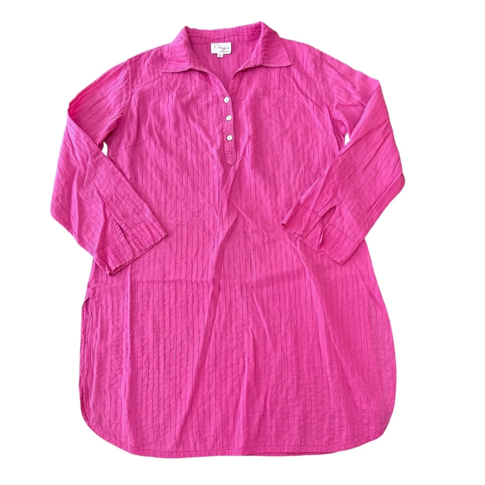 Calypso Bermuda Pink Tunic dress Womens Roll Tab‎ Sleeve Casual Dress Medium - Image 4