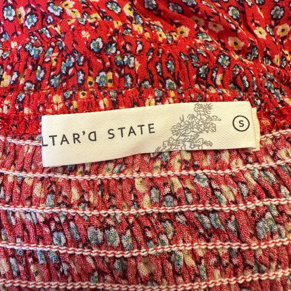 Altar’d State Floral Red Smocked Dress Flutter Straps Tiered Skirt NWOT - Image 8