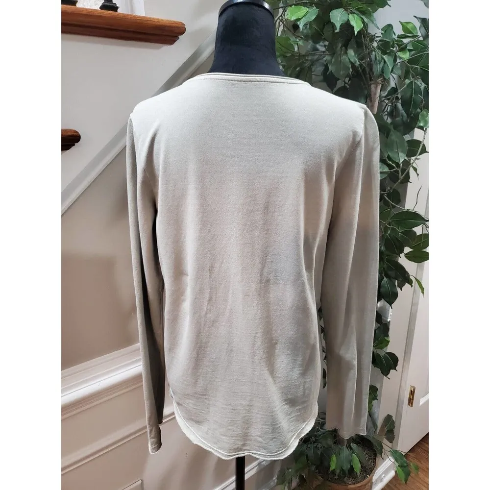 Perfect Way Womens Beige Striped Cotton Round Neck Long Sleeve Top Size Medium - Image 2