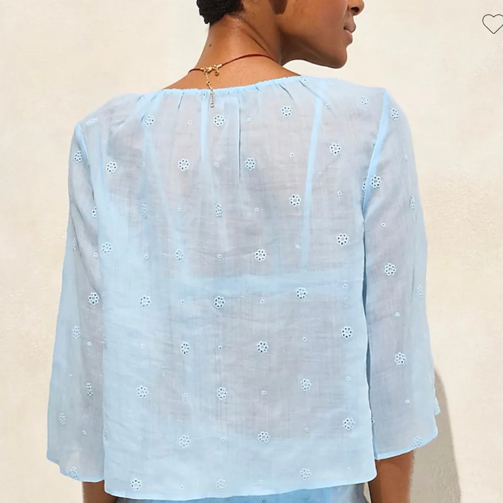 J.Crew  Light Blue Tie-front Eyelet Top 100%Ramie - Image 3