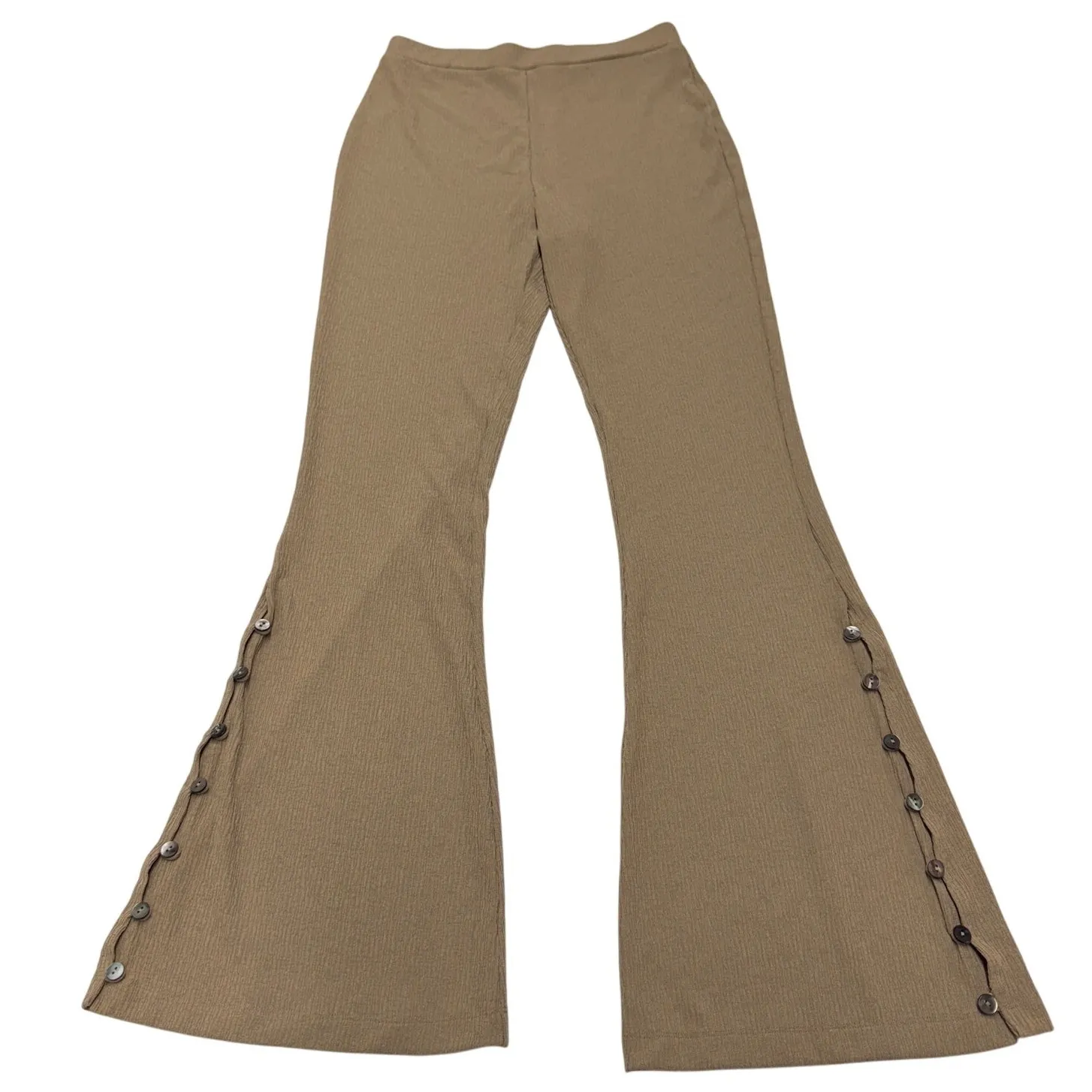 LPA Pants Womens Medium Tan Beige Belva Bell Bottom Flare Leg Button - Image 2