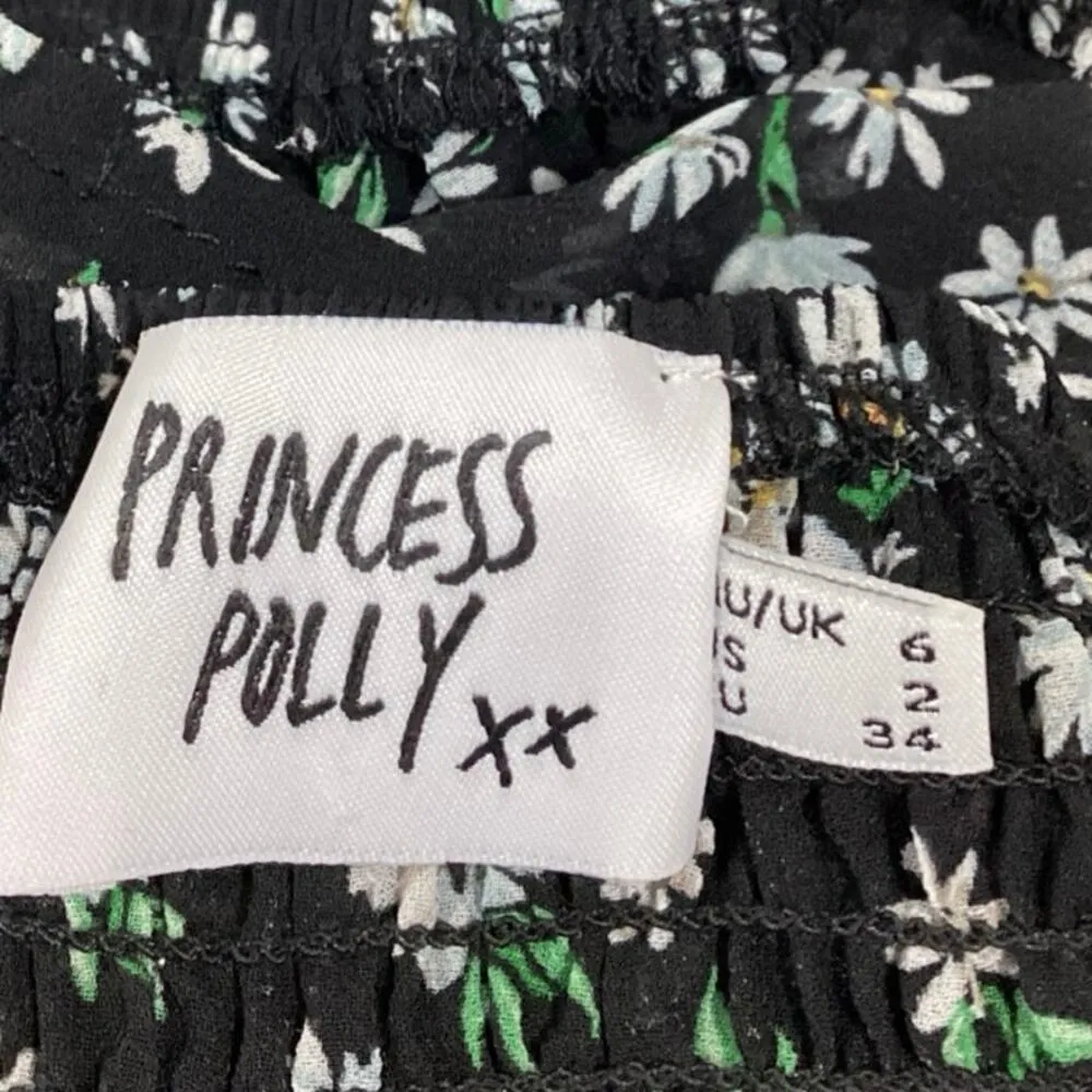 Princess Polly Black Daisy Floral Long Sleeve Mesh Smocked Mini Dress Size 2 - Image 5