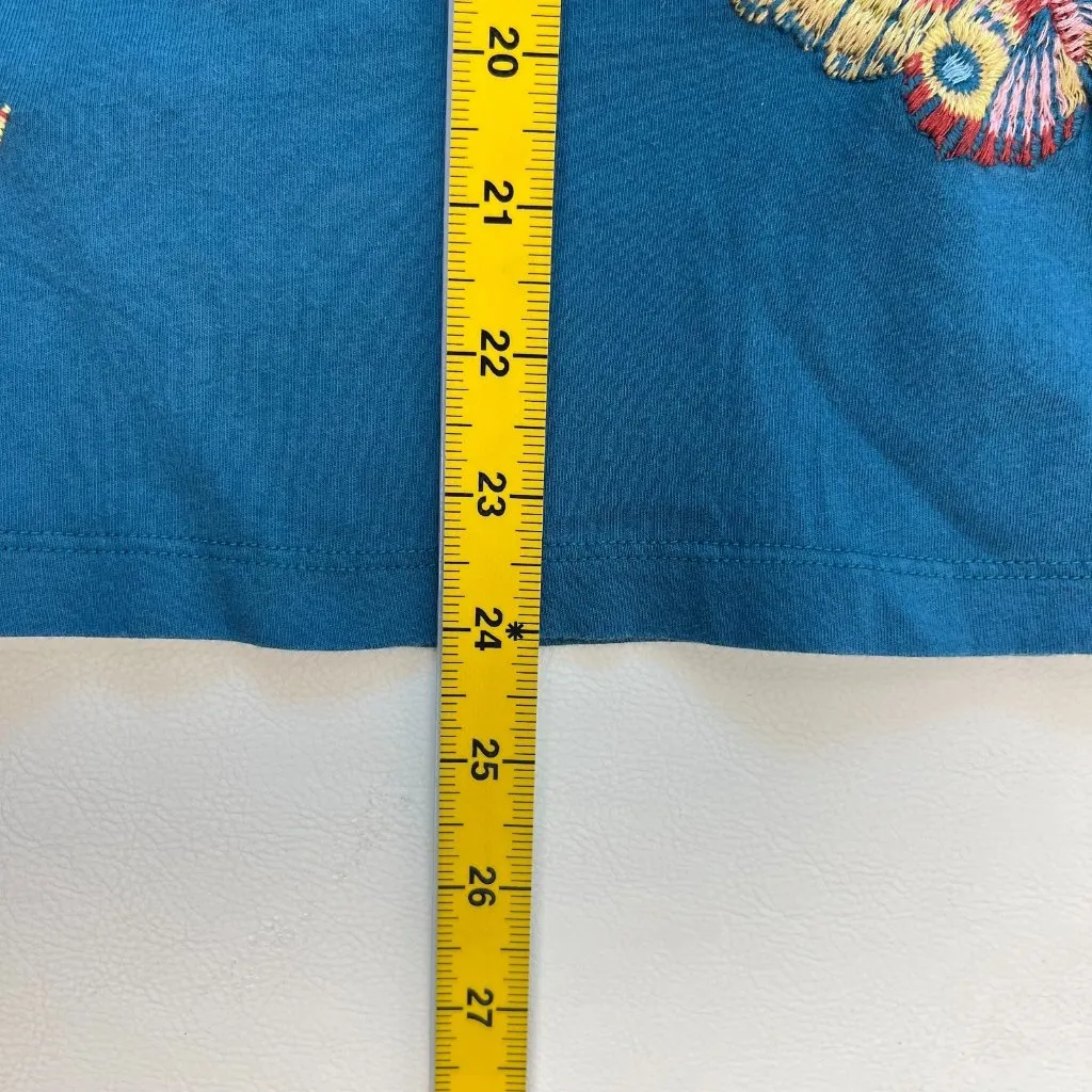 Johnny Was Embroidered Butterfly Tee T-Shirt Blue Cotton Size S - Image 12