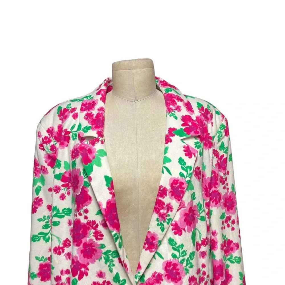 For Love‎ & Lemons Tanner Boyfriend Blazer In Pink Floral Plus Size 1X - Image 4