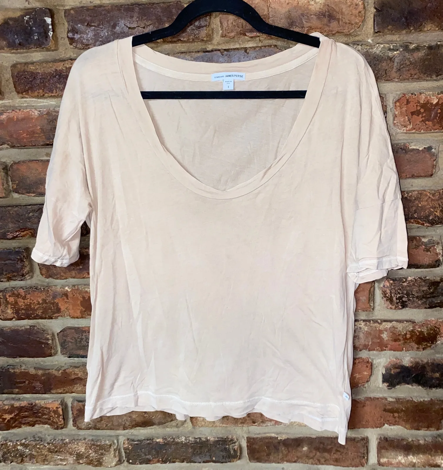 Standard James Perse Stone Beige Slub V-neck Short Sleeve Tee Size 1/Small - Image 1