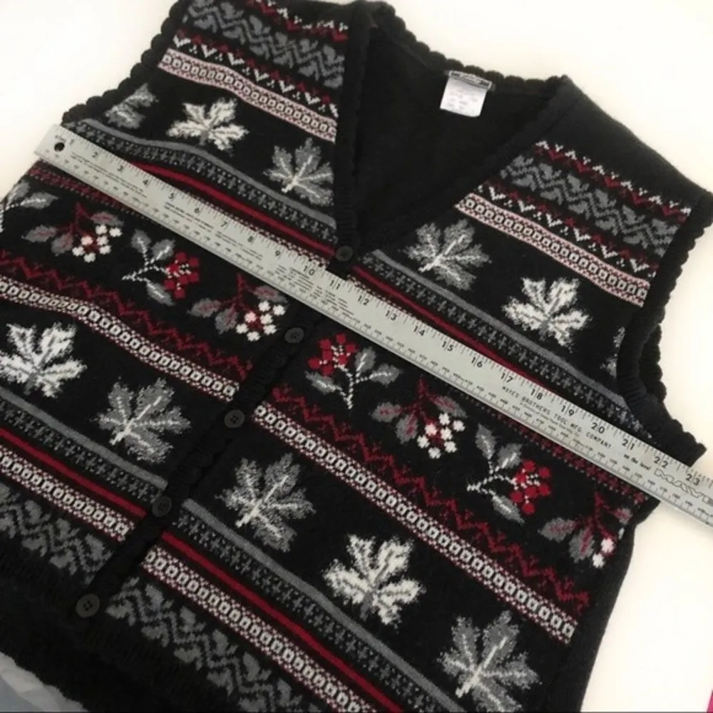 SOUTHERN LADY Black Winter Theme Button Up Sweater Vest Snowflakes XL Vintage - Image 6