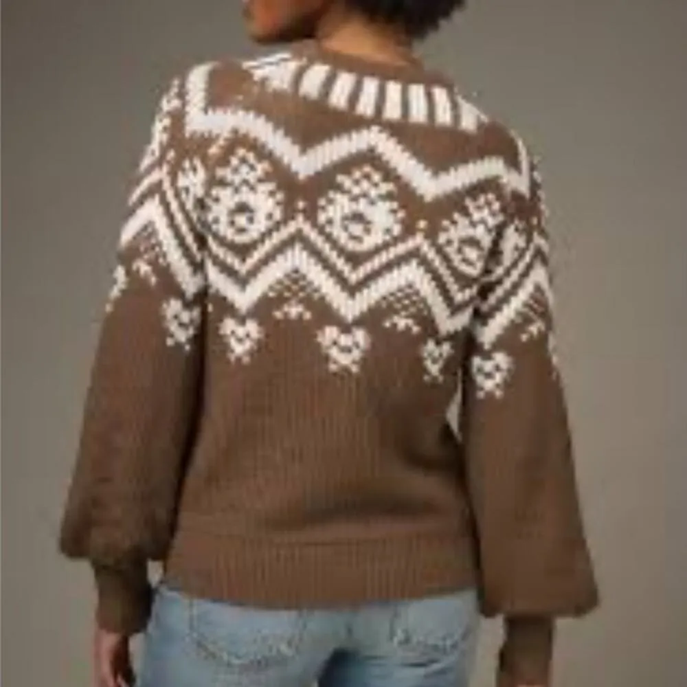 Francesca's Marilyn Fairisle Pullover Brown Sweater size M - Image 3