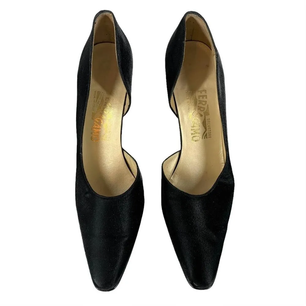 Vintage Y2K Salvatore Ferragamo Black Satin D'Orsay Heels Size 9 AA Evening - Image 2