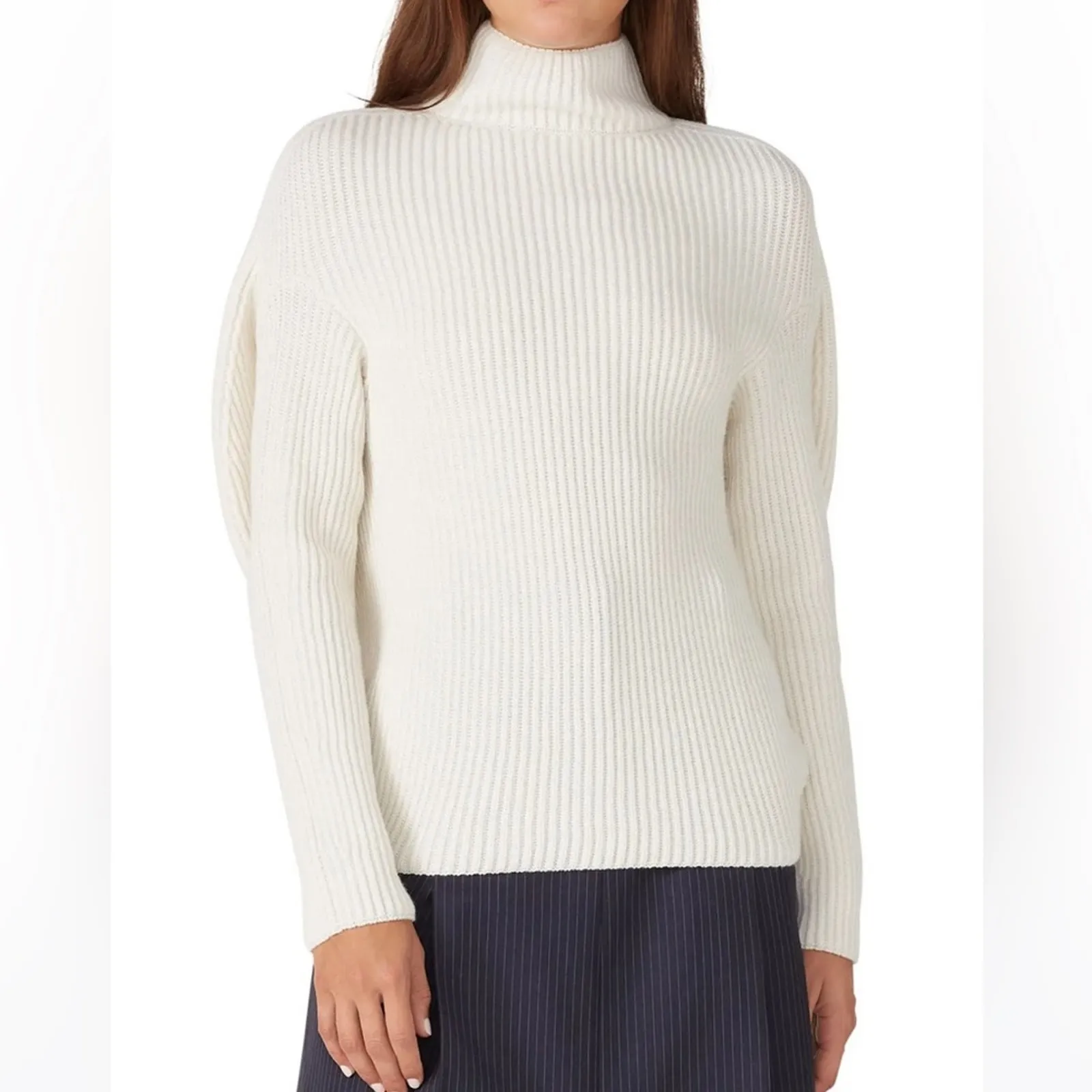 Nina Ricci Cream Ribbed Unique Wool Cashmere Turtleneck Sweater XSmall Size XS - Image 3