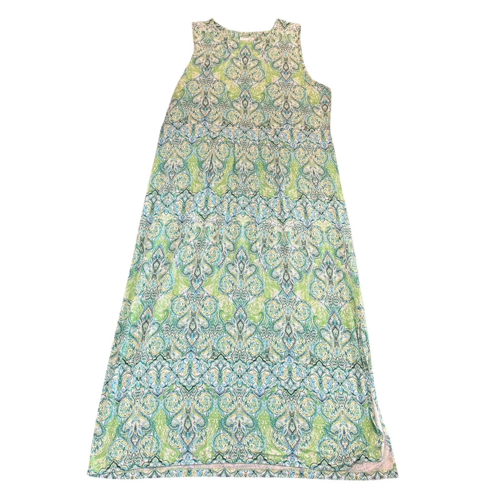 J. Jill Maxi Dress Green Blue Paisley Sleeveless Casual Summer‎ Women's Size L Size L - Image 3