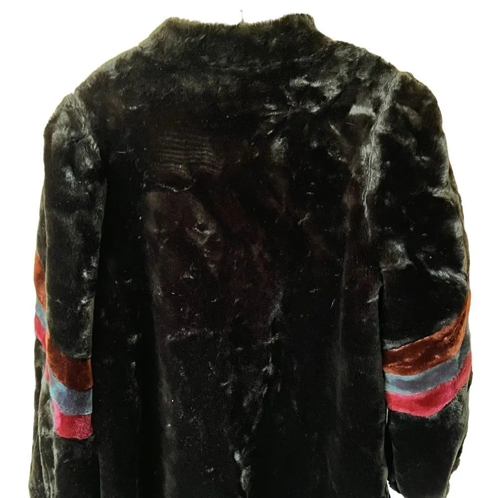 80’s Faux Fur Plush Colorblock Sleeve Swing Coat Size 14 - Image 14