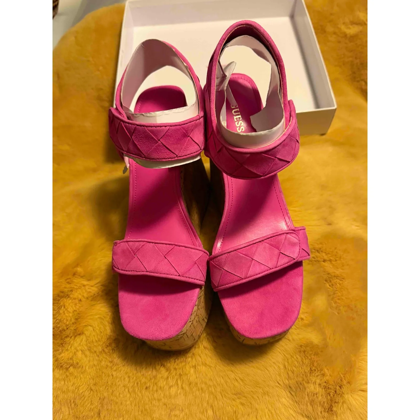 Guess Catalina Wedge Sandals Pink Suede Cork Platform Women's Size 9.5 M, NIB - Image 5