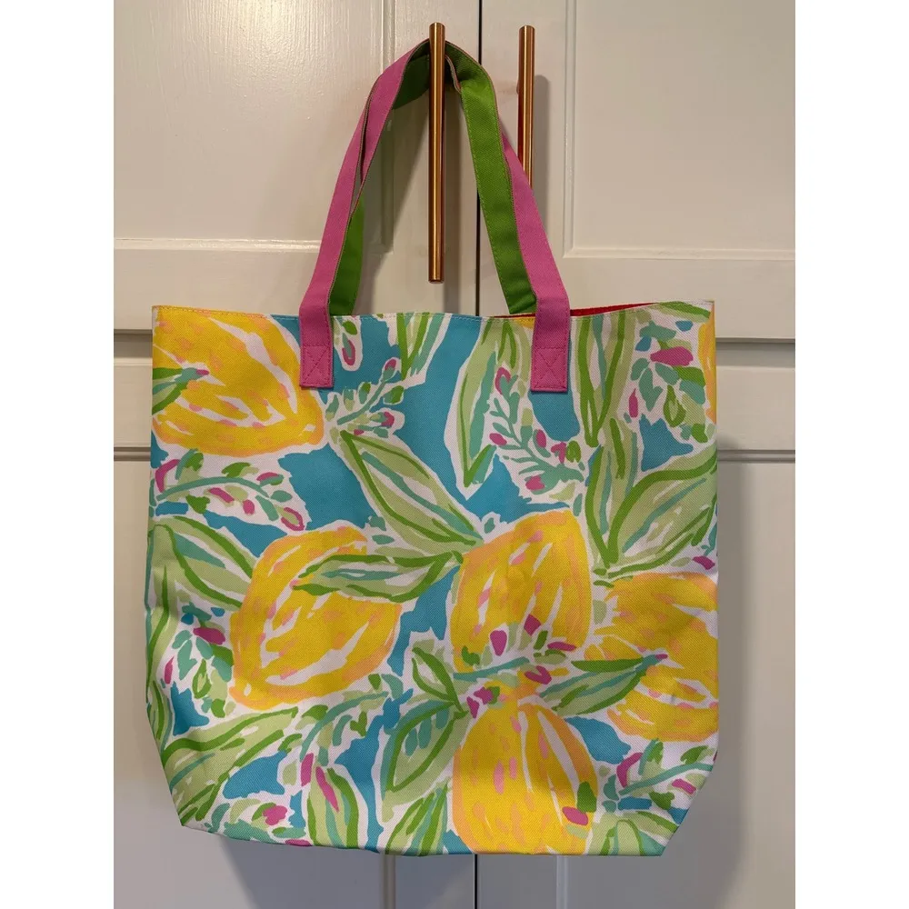Lilly Pulitzer for Estee Lauder Lemon Print Tote Bag summer beach pink yellow - Image 5