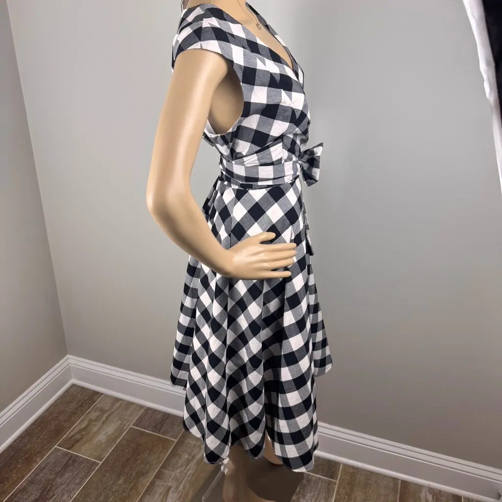 Calvin Klein Fit &‎ Flare Dress Women’s Size 10 Black White Gingham Retro  Pinup - Image 5